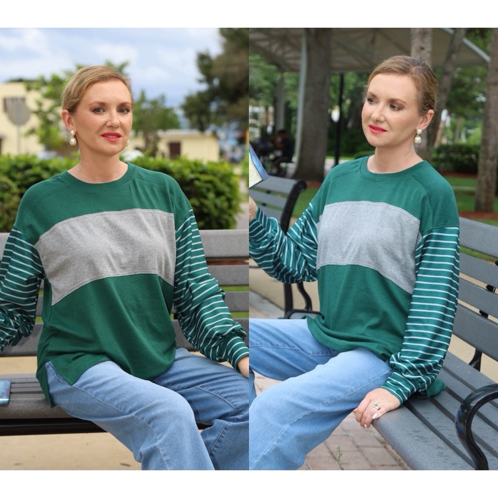 Dokotoo green, grey long sleeve shirt top, size S